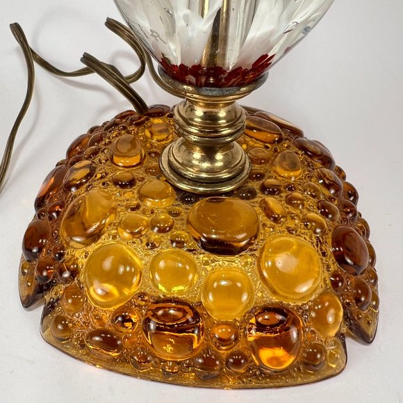 Vtg Joe St Clair Accent Lamp Bubbles Clear White Red Paperweight Signed Joe - Picture 4 of 16
